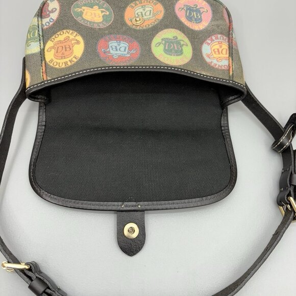 Vintage Dooney & Bourke Shoulder Bag Purse Logo Medallion Colorful Coated Black - Picture 3 of 12